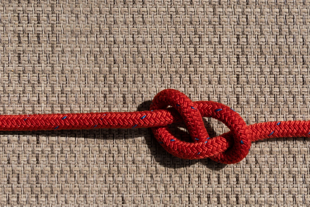 Un nodo con corda rossa. Il nodo come il tessuto connettivo.